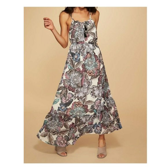 1.STATE Women Print Maxi Dress Keyhole neck | Size - XS | Ivory - Picture 3 of 3